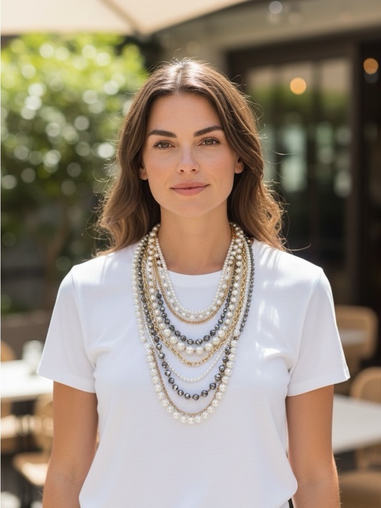 Ann Taylor Jewelry - 🫶🏻 Ann Taylor Multi-Strand Pearl and Chain Necklace in White and Gold